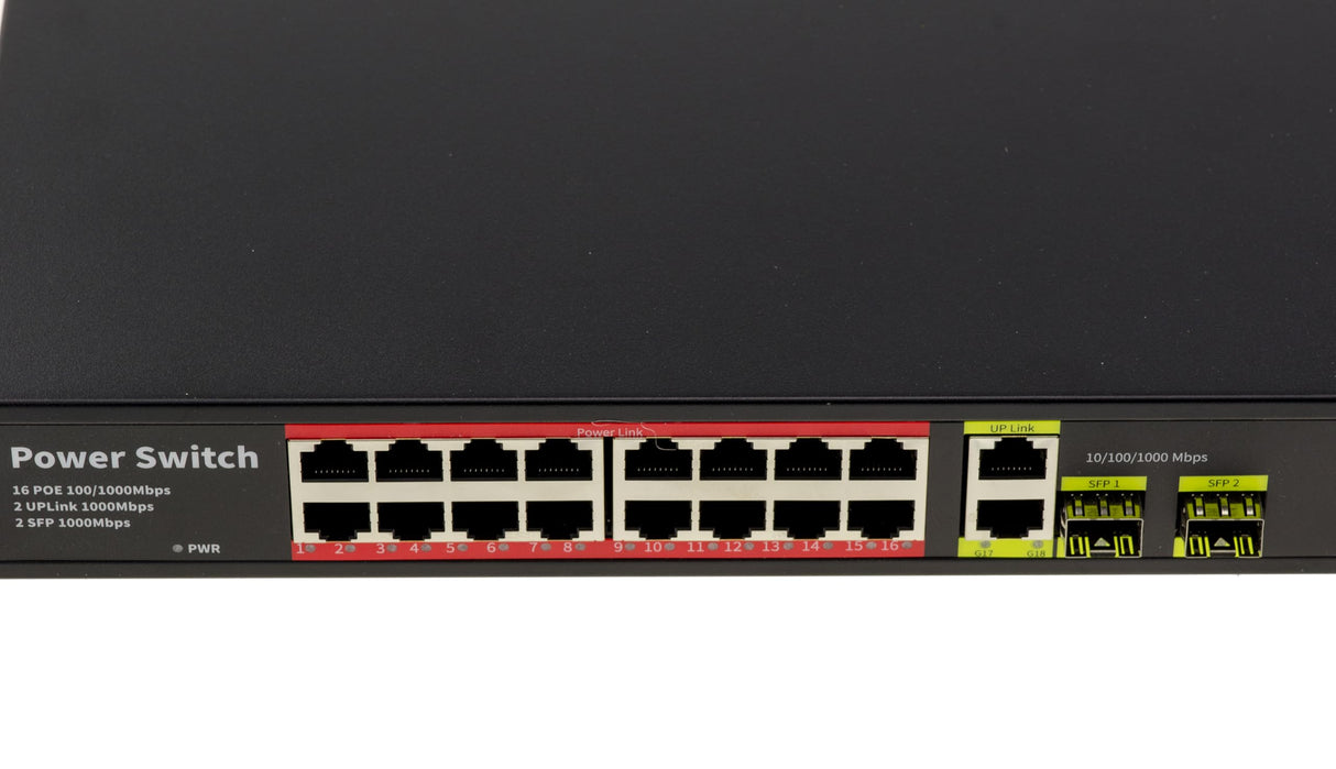 KALEA-INFORMATIQUE Conmutador Gigabit Ethernet para alimentación remota PoE+ de 30 W con 16 Puertos RJ45 de Bajada y 2 Puertos RJ45 o SFP de Subida