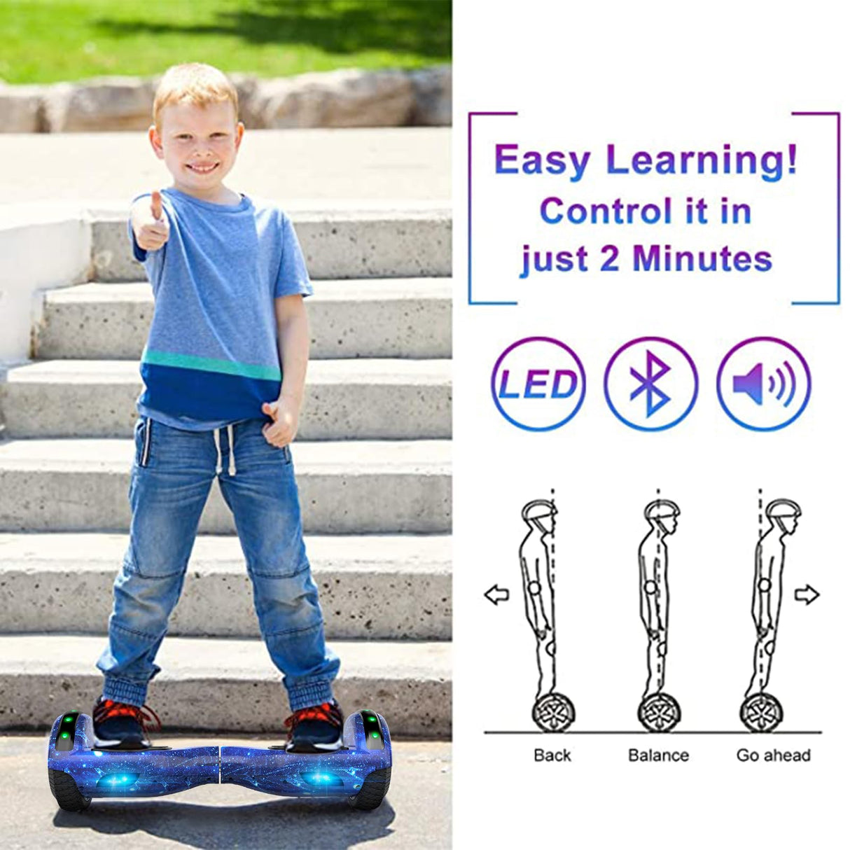 SISIGAD Hoverboard, Electric Scooters with Bluetooth & 6.5" Flash Wheels & LED Headlights Fender Lights, All Terrain for Kids