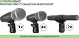 Pronomic DMS-7 Set de Micrófonos para Batería - Set de 7 Micrófonos para Escenario y Estudio - Micrófono de Grabación para Batería e Instrumentos de Percusión - Incluye Maletín
