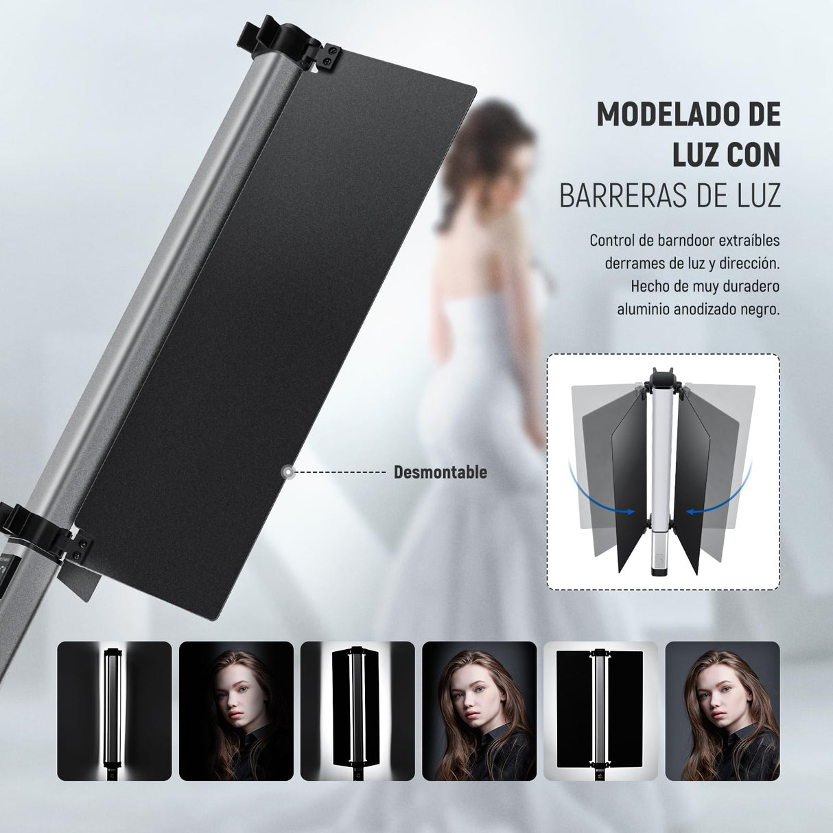 NEEWER CL124 Pro Barra de Luz LED Video, Palo Iluminación Bicolor Fotografía con Batería Mejorada de 7,4V 3200mAh Metal Puerta de Granero 2,4G Pantalla LCD Remota, 1500Lux CRI97+ Regulable 3200K-5600K