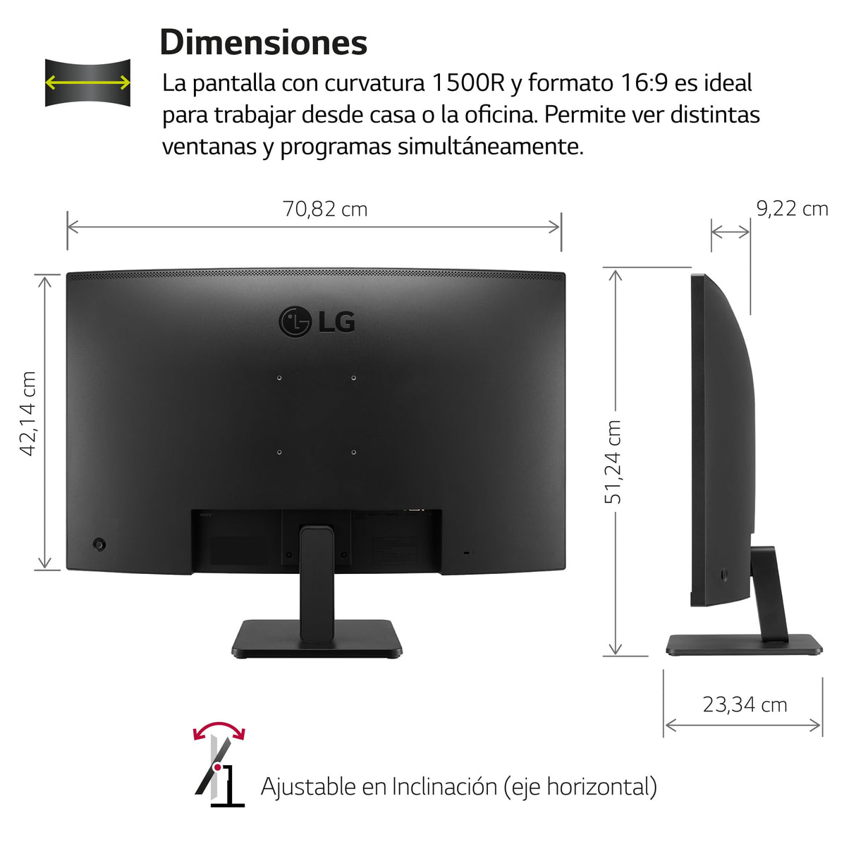 LG 32MR50C-B - Monitor Curvado, 32 Pulgadas, VA 3000:1, 1500R, 16:9, Velocidad 100 Hz, HDMIx2, Super Resolution+, AMD FreeSync Premium, Clasificación E, Negro