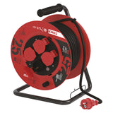 Emos P08225 Enrollacables Profesional alargador, de la Empresa, Grado de protección IP44, m de Cable con 4 enchufes Schuko, 1,5 mm2 Goma, para Uso Exterior, 25 Meter