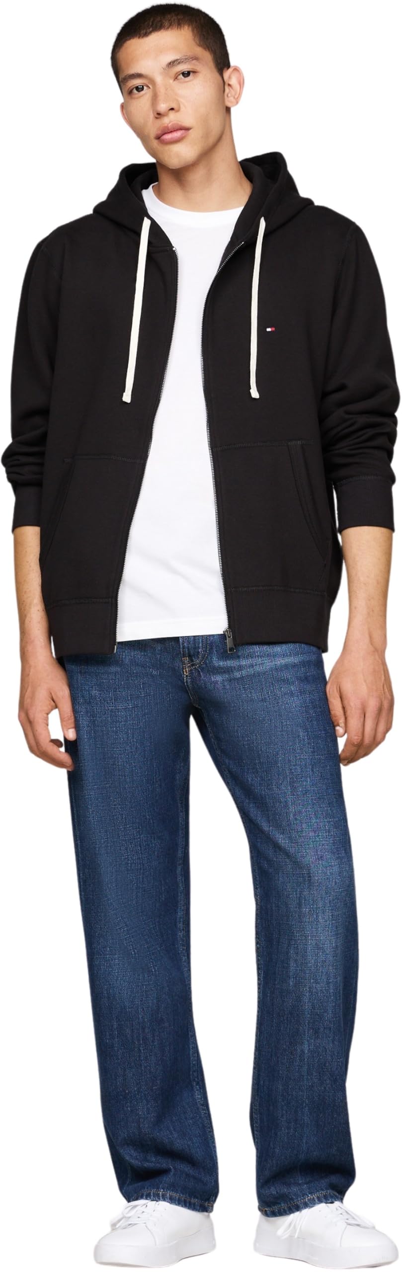 Tommy Hilfiger Hoodie con Cremallera Hombre Stack con Capucha, Negro (Black), XS