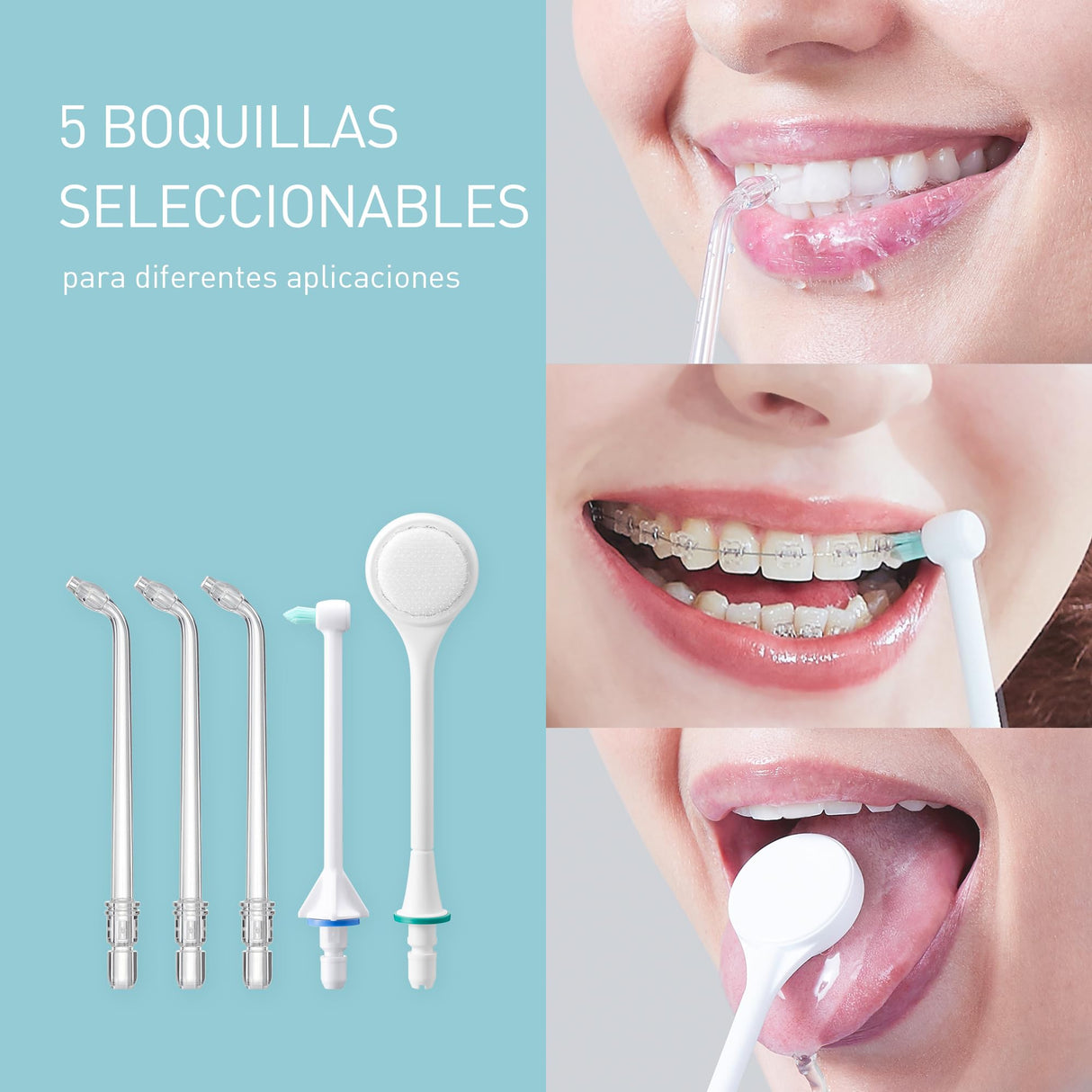 Panasonic EW1614AW503-PACK Family Irrigator Oral Dental, Chorro Ultrasónico, Modo Infantil, 10 Ajustes de Presión, IPX7, Ortodoncia, 5 boquillas, alimentado por Red Eléctrica, Blanco