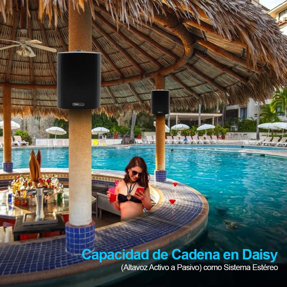Pyle par de sistema de altavoces resistentes al agua 6.5”, Impermeables, Montaje de pared, Interiores, Exteriores, Sonido Estereo. Negro