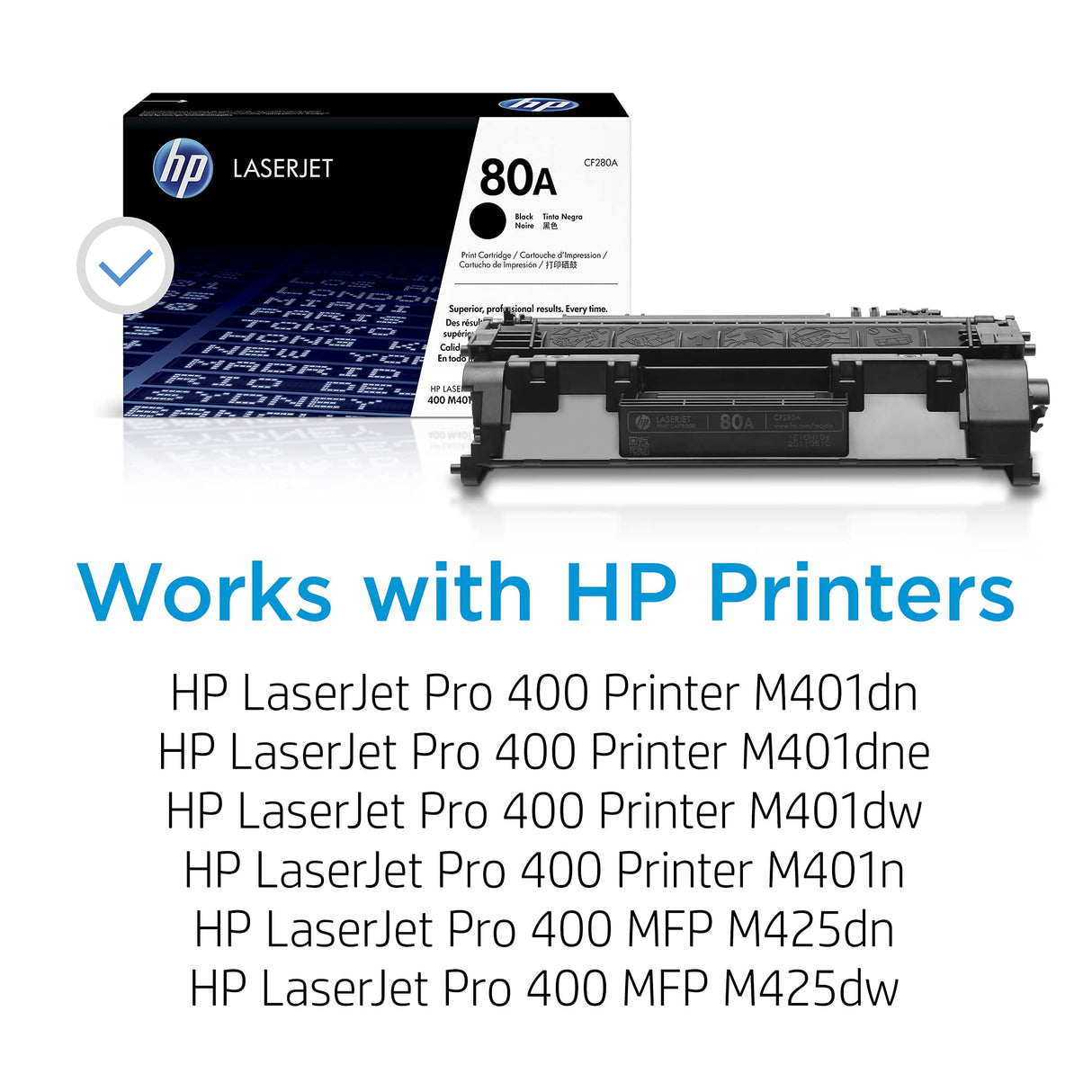 HP 80A CF280A, Negro, Cartucho Tóner Original, de 2.560 páginas, para impresoras HP LaserJet Pro 400 M401a, 400 M401d, 400 M401dn, 400 M401dw, 400 MFP M425dn, 400 MFP M425dw y 400 M401dne