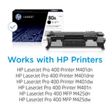 HP 80A CF280A, Negro, Cartucho Tóner Original, de 2.560 páginas, para impresoras HP LaserJet Pro 400 M401a, 400 M401d, 400 M401dn, 400 M401dw, 400 MFP M425dn, 400 MFP M425dw y 400 M401dne