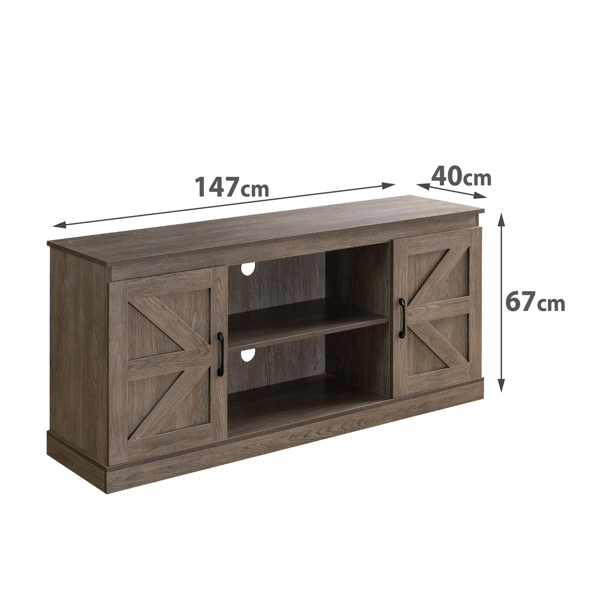 Zinus Wade Mueble TV - Mueble TV 147x67x40 cm - Mueble con armario - Diseño estilo granja - Gris