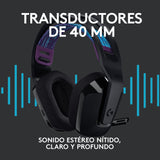 Logitech G535 LIGHTSPEED para gaming Auriculares inalámbricos con micrófono - Auriculares supraaurales ligeros, micrófono volteable para silenciar, estéreo, PC, PS4, PS5, recargables por USB - Negro