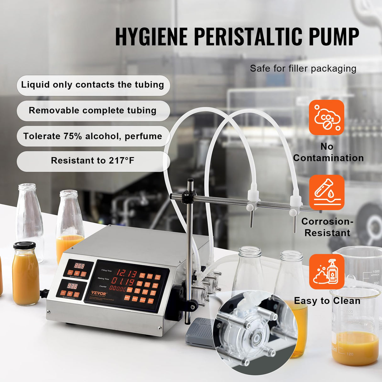 VEVOR Máquina Automática de Llenado de Líquidos Capacidad de Pesaje 5 a 650ml Llenadora de Botellas Bomba Peristáltica de Control Digital para Leche, Agua, Vino, Bebidas, Salsa de Soja, Boquilla Doble