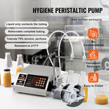 VEVOR Máquina Automática de Llenado de Líquidos Capacidad de Pesaje 5 a 650ml Llenadora de Botellas Bomba Peristáltica de Control Digital para Leche, Agua, Vino, Bebidas, Salsa de Soja, Boquilla Doble