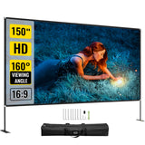 VEVOR Pantalla Proyector 381 cm Pantalla de Proyector con Soporte 347 x 202 cm HD 16:9 Pantalla de Proyección Móvil 160 Grados Pantalla Home Cinema de Tela Oxford 282,7 cm para Casa Oficina Patios