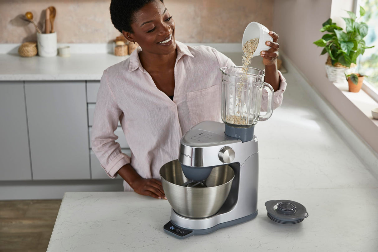Kenwood Prospero+ KHC29A.O0SI - Amasadora, cuenco de acero inoxidable, 4,3 L, incluye juego de accesorios, 10 unidades + 3 ganchos y batidor, batidora de cristal, procesador de alimentos de 3 discos,