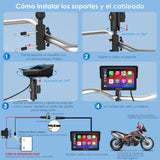 Pantalla Moto Carpuride W502, 5" IPS Táctil IP67 Impermeable, CarPlay & Android Auto Inalámbricos, GPS, Control por Voz Siri/Asistente Google, Dual Bluetooth, Soporte Ajustable Manillar