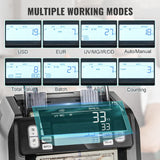 VEVOR Contador de Billetes con Detección de Falsificaciones UV, MG, IR y DD, Máquina Contadora de Efectivo en USD y EUR con Modos de Adición y Lotes, LCD Grande y Pantalla Externa
