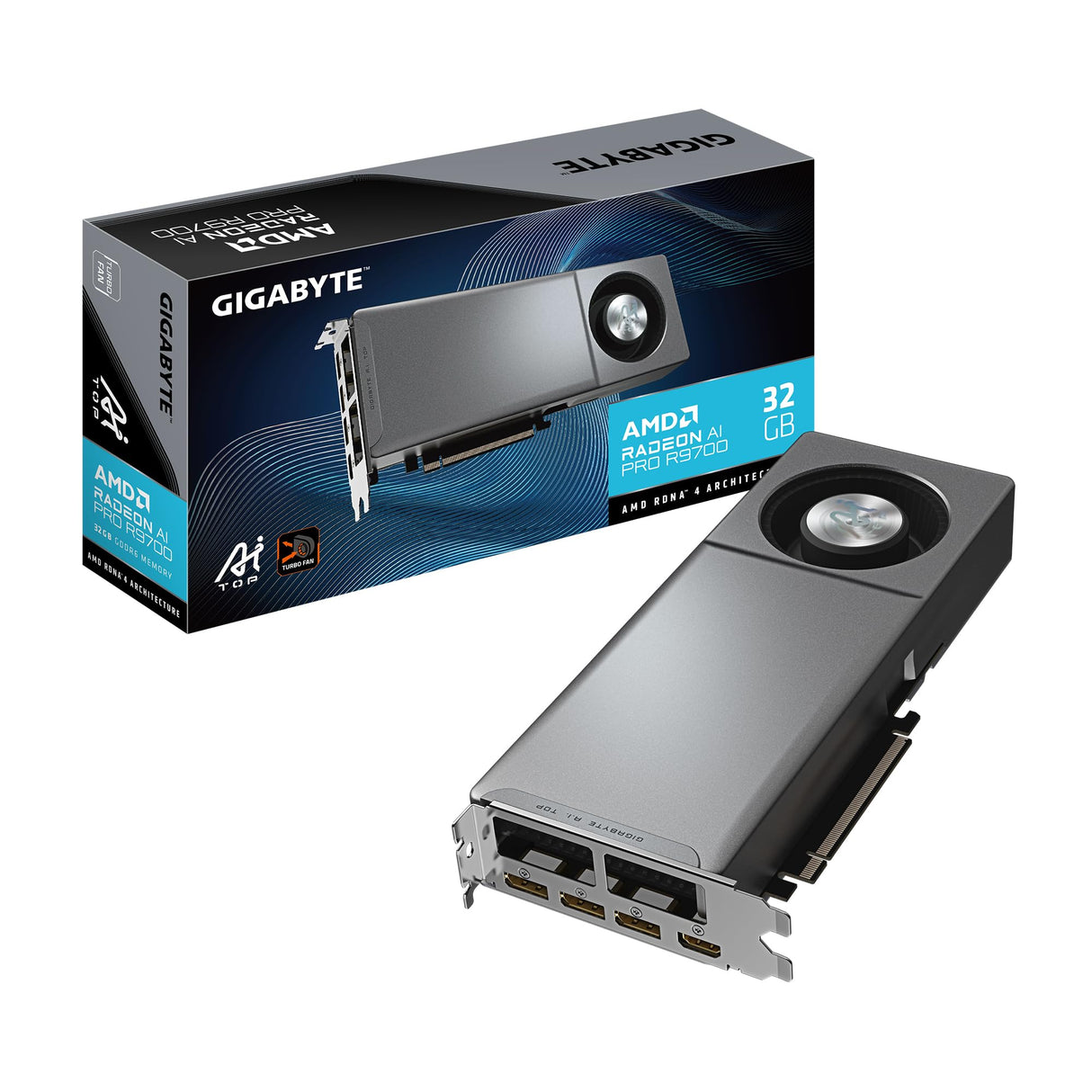 GIGABYTE Radeon AI Pro R9700 AI Top 32G Tarjeta Gráfica – 32 GB GDDR6, 256 bits, PCI-E 5.0, 2920 MHz Frecuencia del núcleo, 3 x DisplayPort, 1 x HDMI, GV-R9700AI TOP-32GD