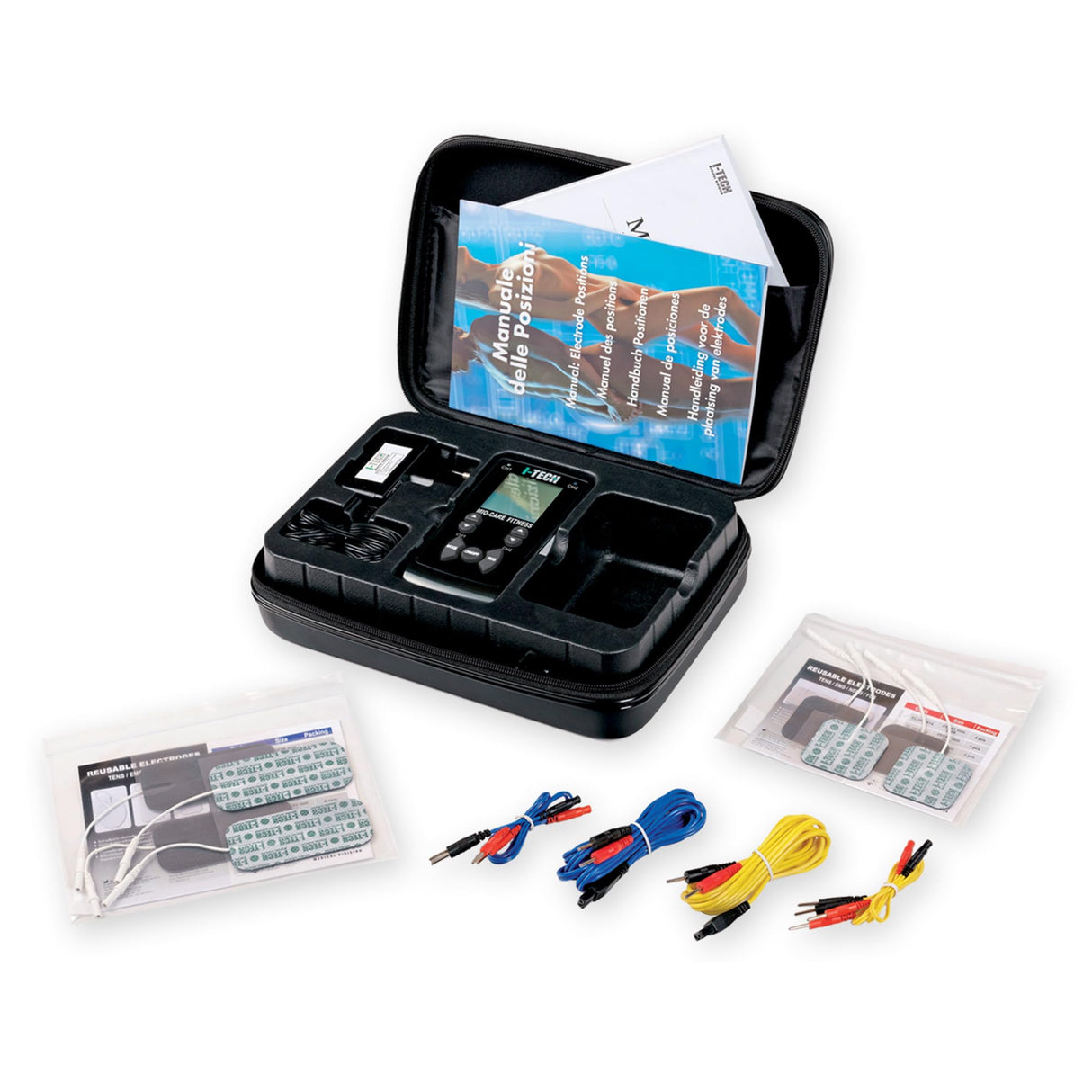 I-Tech Mio-Care Fitness, Electroestimulador 2 Canales Independientes, 8 Electrodos, Display Retroiluminado, Max 100 mAh por Canal, 55 Programas: 20 Médico, 15 Belleza, 20 Fitness, 500 Aplicaciones