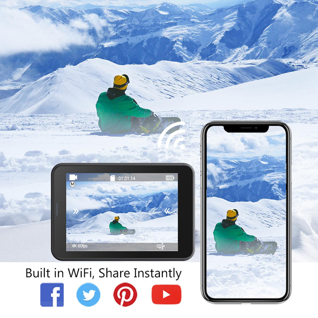 AKASO V50 Pro Camera Sport 4K 30fps 20MP WiFi - Cámara 4K Impermeable Ultra HD Estabilizador EIS con Control Remoto Pantalla táctil Gran Angular Ajustable - Cámara Deportiva submarina 40M y Kit de