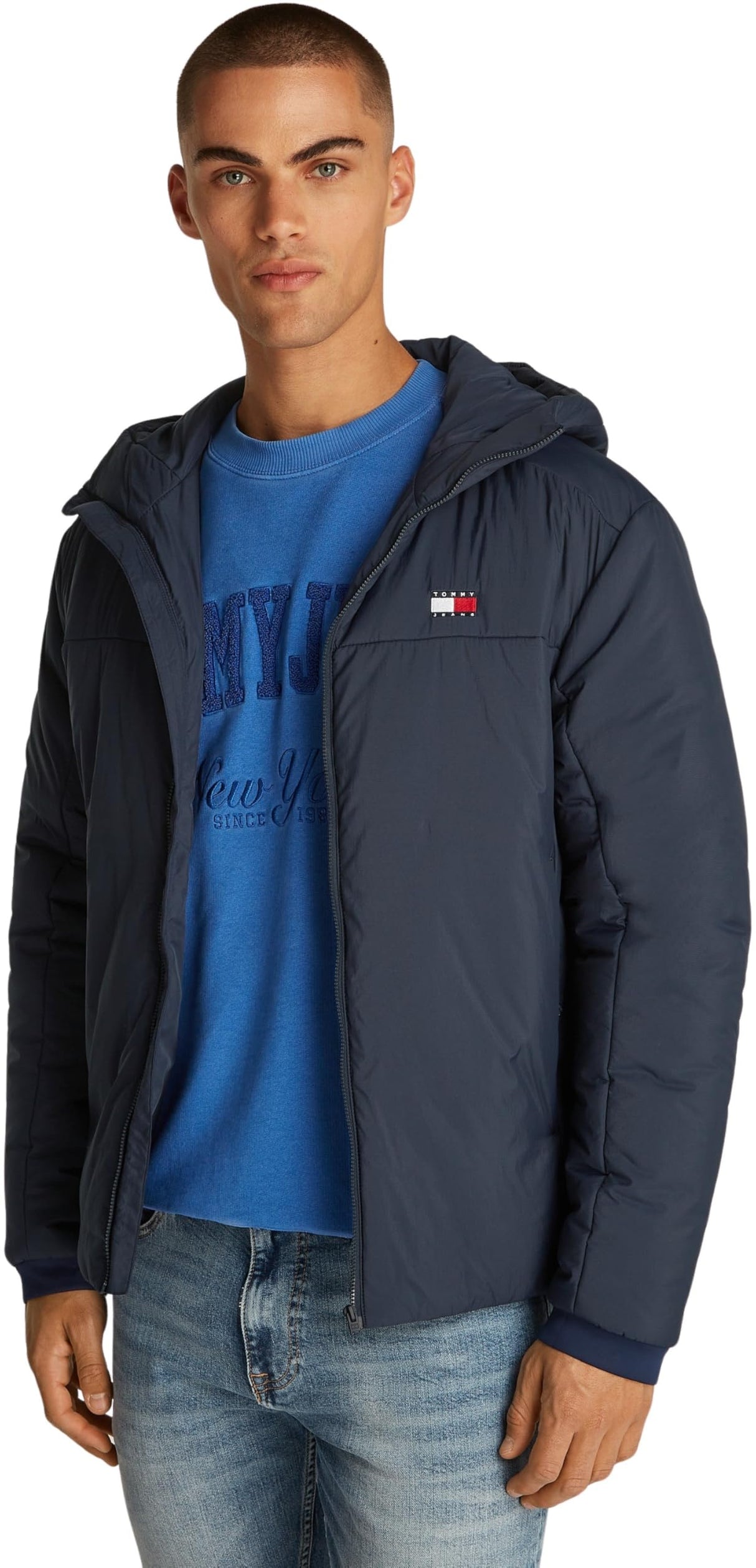 Tommy Jeans Cazadora Hombre Poly Jacket impermeable, Azul (Dark Night Navy), L
