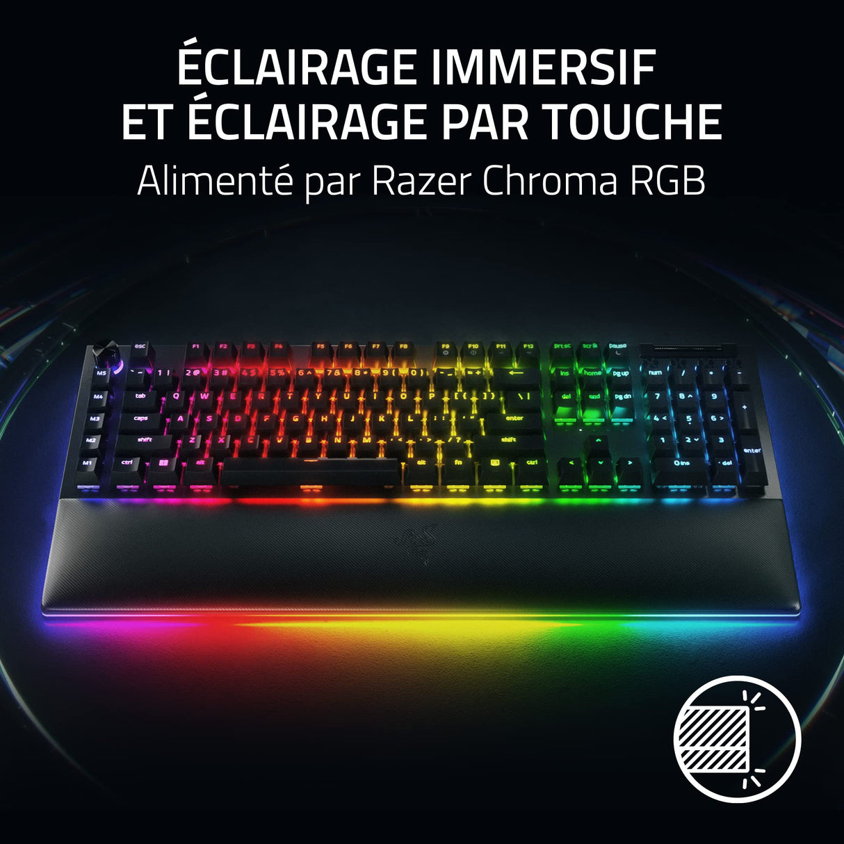 Razer BlackWidow V4 Pro (Switches Amarillo) - Teclado Gamer Mecánico (Interruptores Mecánicos Silenciosos, Rueda de 8 Teclas Macro Dedicadas, Reposamanos de Imitación, RGB Chroma) Teclado FR | Negro