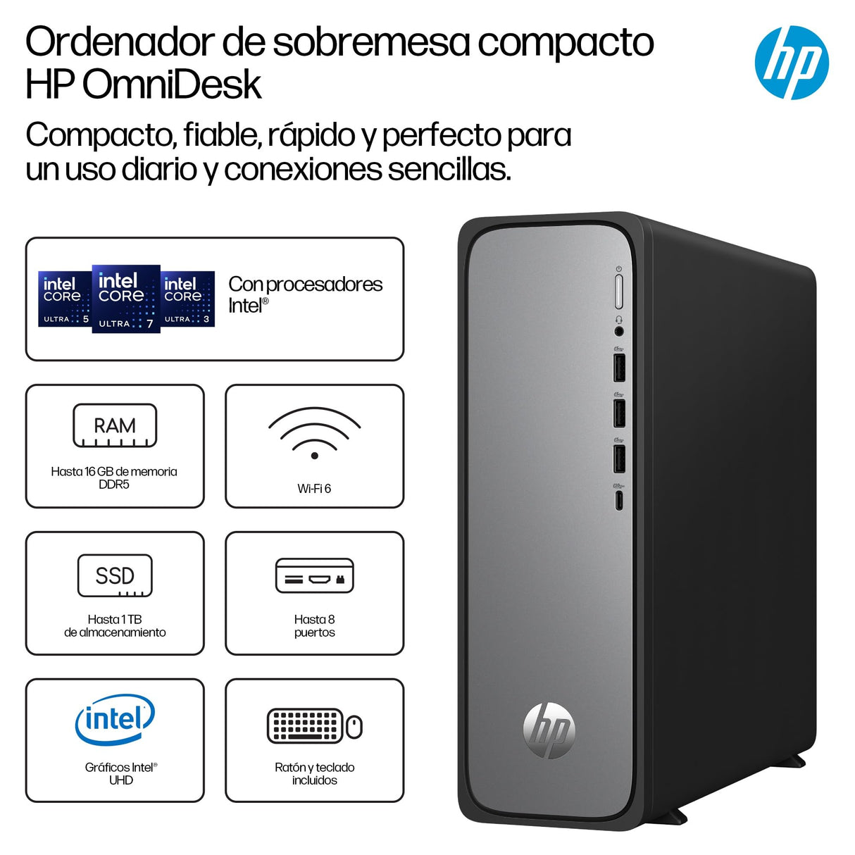 HP Ordenador de sobremesa OmniDesk Slim (Intel Core i5-14400, 16GB, 512GB, Sin Sistema operativo) - GIS