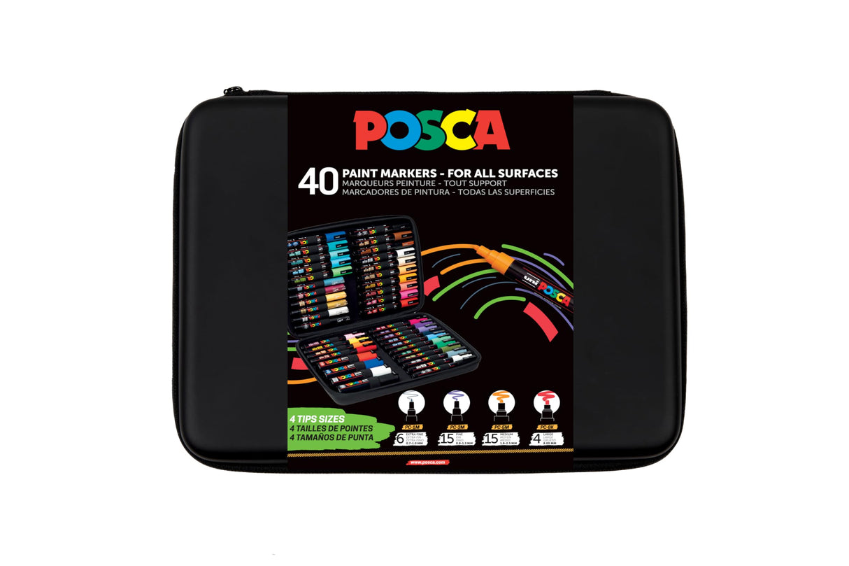 Uni-Ball 186840 - POSCA Marker Set, 40 rotuladores acrílicos en anchos de trazo PC-1MC, PC-3M, PC-5M, PC-8K