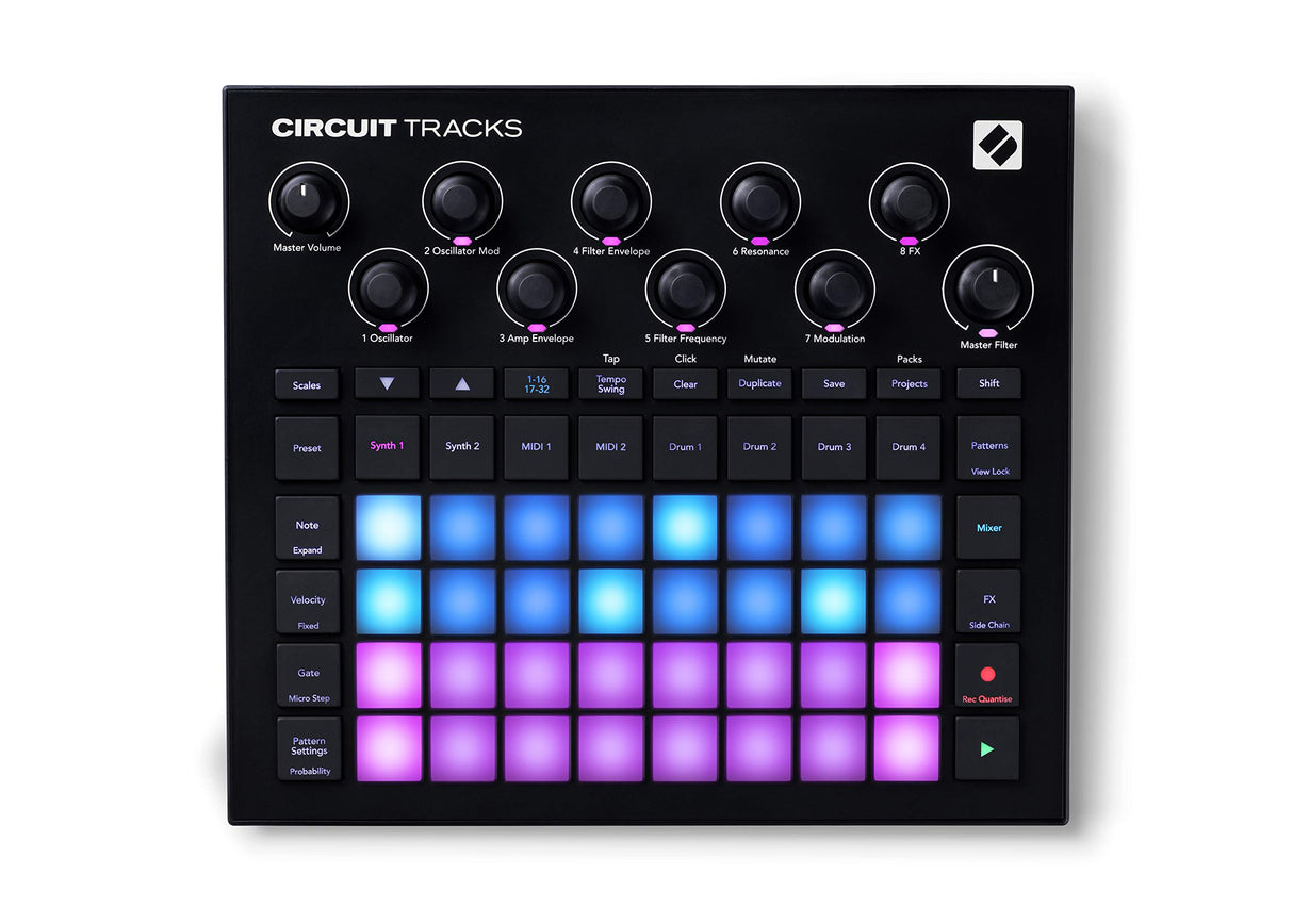 Novation Circuit Tracks de Novation: secuenciador Groovebox con pistas de sintetizador, percusión y MIDI para crear música electrónica.