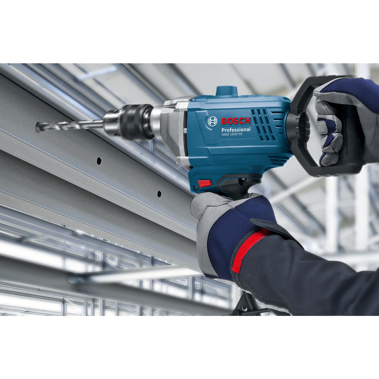 Bosch Professional GBM 1600 RE - Taladro sin percusión (850 W, Ø max perforación acero 16 mm, empuñadura giratoria 360°, en caja)