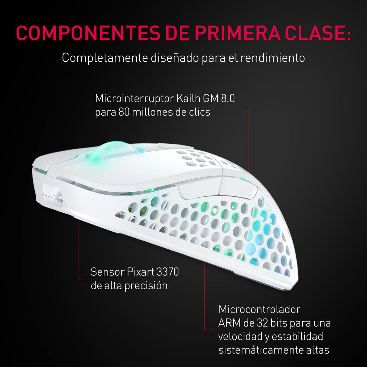Xtrfy M4 Wireless, Ratón Gaming Inalámbrico Ultraligero, Optimizado para eSports, Radiofrecuencia 2,4 GHz, Iluminación RGB, Ratón Ergonómico Ajustable para Diestros, Recargable, Weiß