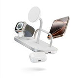 Zens 4-in-1 Wireless Charger, Cargador inalámbrico MagSafe y Qi2 de 15 W para iPhone/Apple Watch/AirPods, Incluye Adaptador de Corriente de 65 W (EU/UK/US) y Cable Integrado de 1,5 m, Blanco