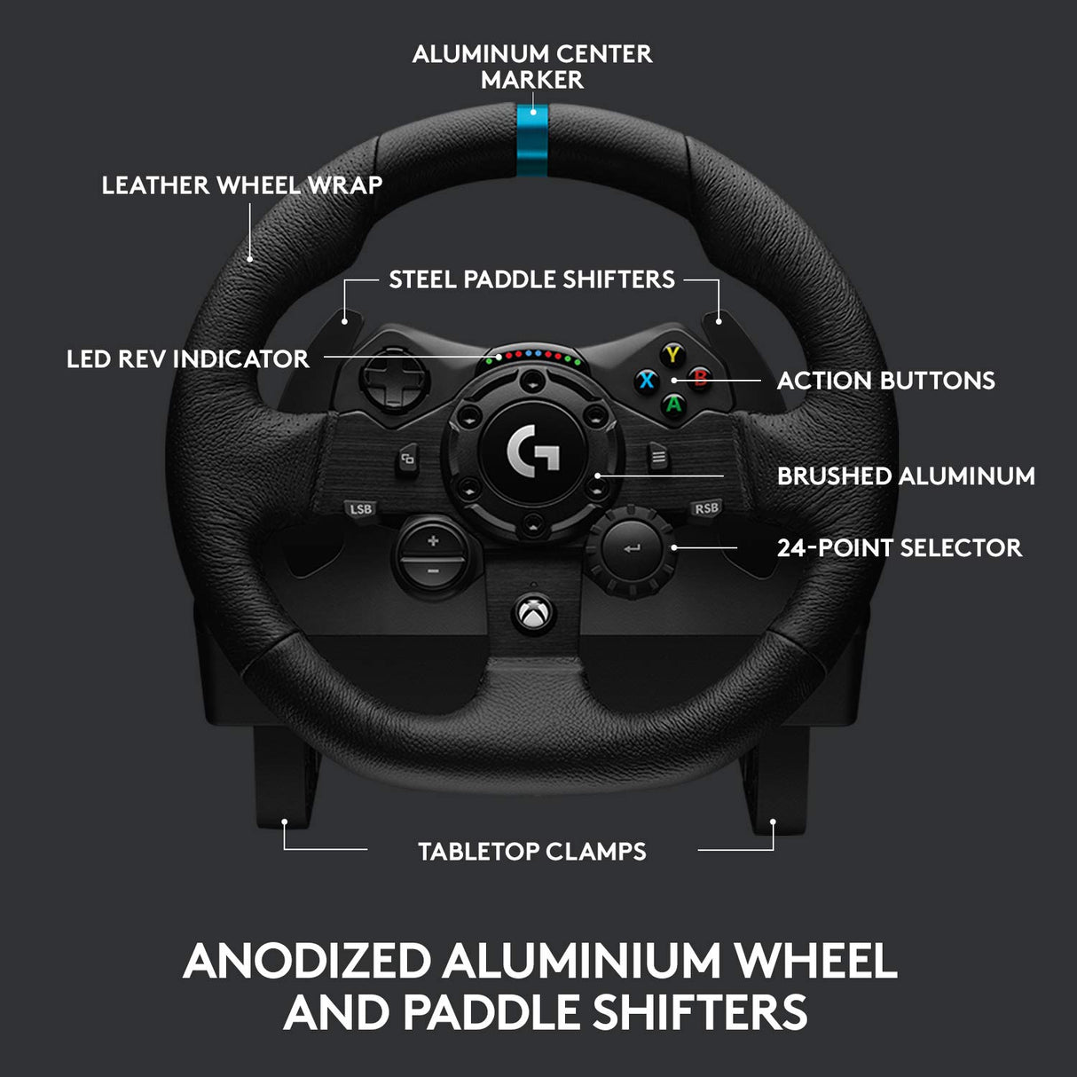 Volante de Carrera y Pedales Logitech G923 USB para Xbox One y PC, Enchufe inglés Tipo G - Negro