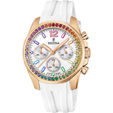 Festina Reloj Mujer F20611/2 Boyfriend Collection Caja de Acero Inoxidable 316l Rosa Correa de Caucho Blanco