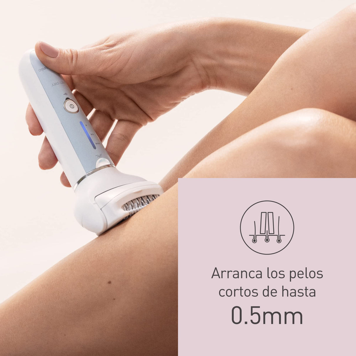 Panasonic ES-EY90-A503 Húmedo y Seco Depiladora, Doble Disco con 60 Pinzas, Flexible 90º Pivotante Cabeza, 3 velocidad Ajustes, LED Luz, 30 Min de Operación, Cabeza para Cuidado Pies, Cabeza Afeitado