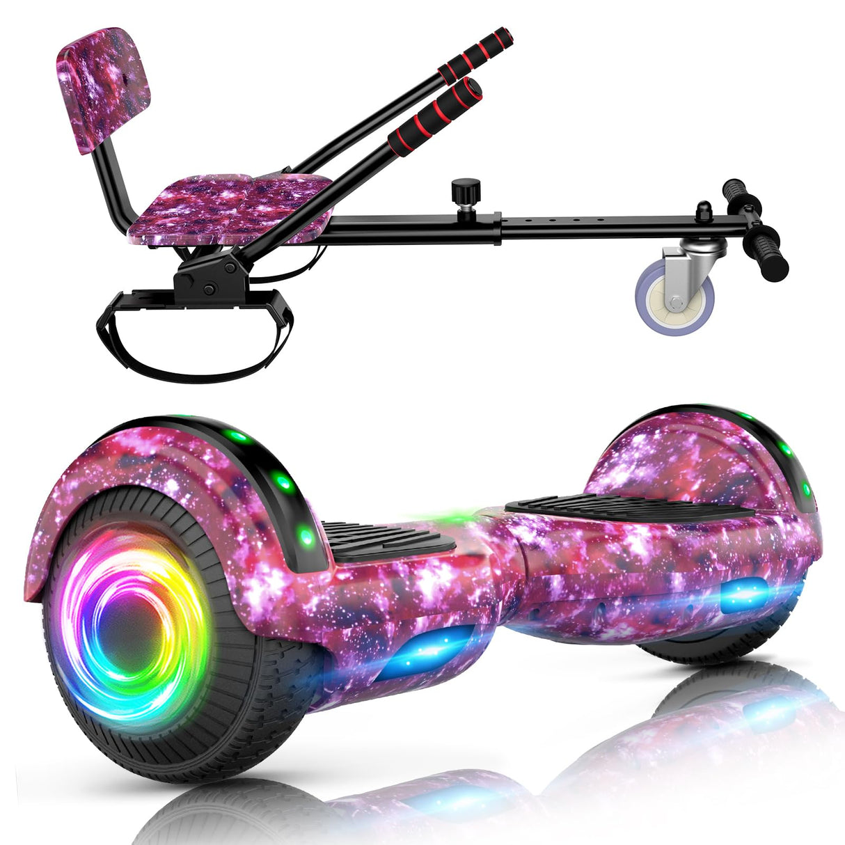 SISIGAD Hoverboards con Hoverkart,Overboard con Hoverkart para niños, hoverboards con música bluetooth y luces LED