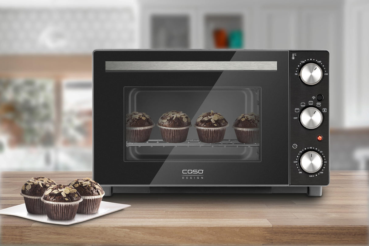 CASO TO 32 - Horno de sobremesa de acero inoxidable con Bandeja recogemigas y piedra para pizza, capacidad de 32 L, 1870 W de Potencia, hasta 230°C y 150 min - 5 modos de calor - negro