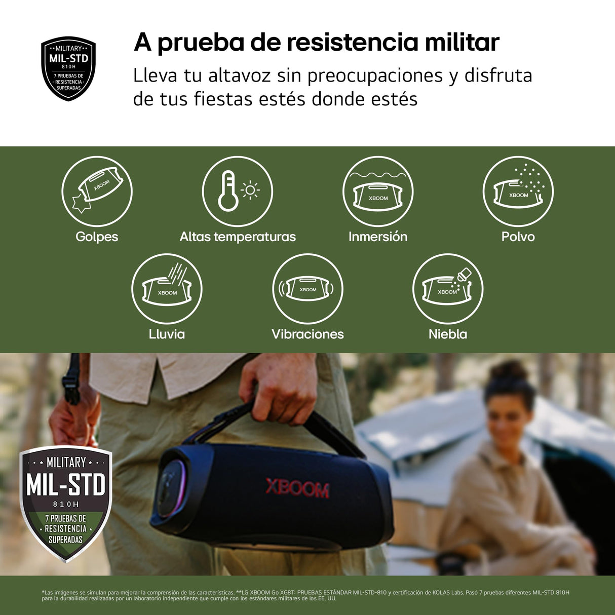 LG XBOOM GO XG8T, Altavoz portátil, Bluetooth 5.3, Bajos Potentes, Resistencia Militar a golpes, Agua y Polvo IP67, Color Negro
