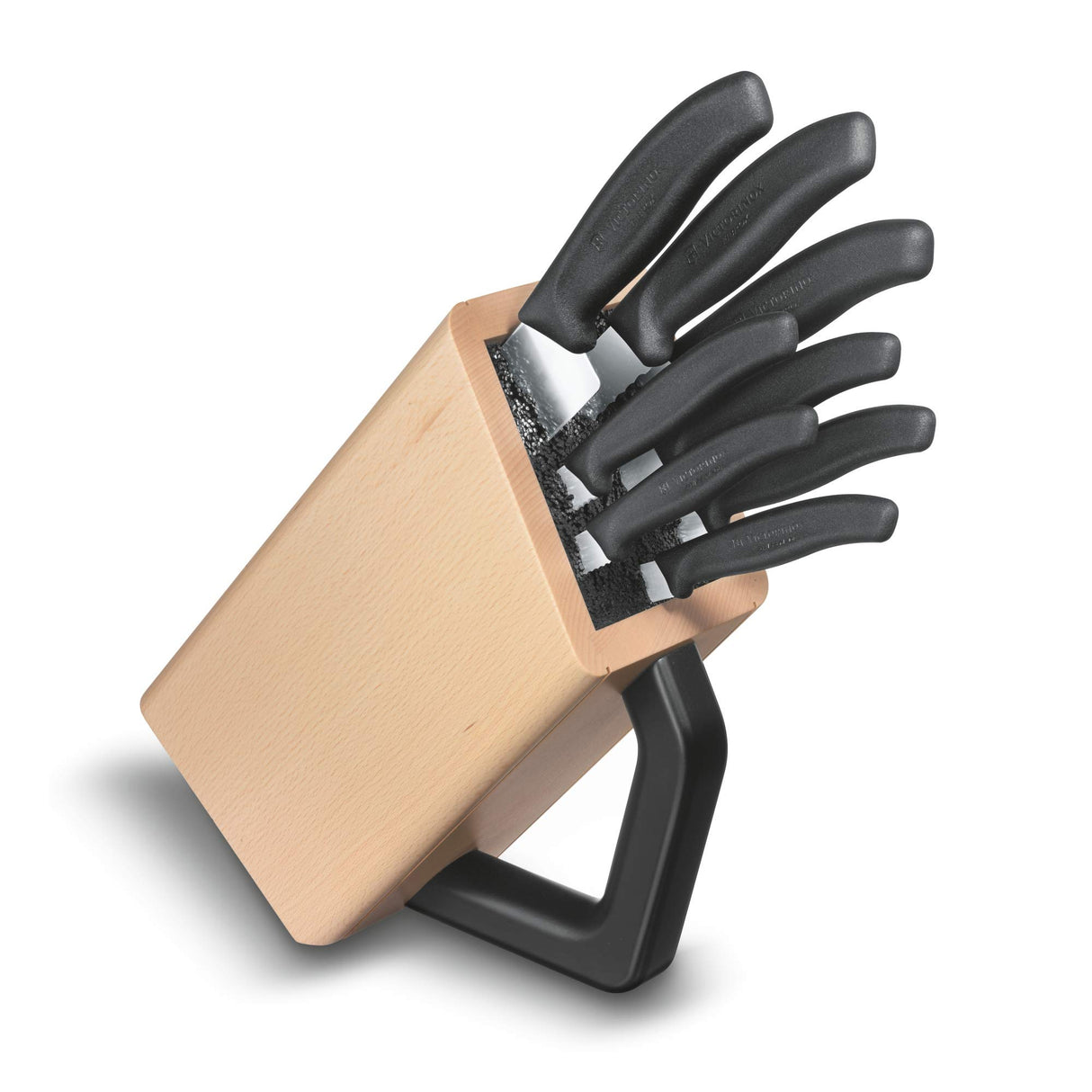 Victorinox Swiss Classic Bloque de cuchillos, relleno, 8 piezas, almacenamiento de cuchillos, diseño elegante, madera
