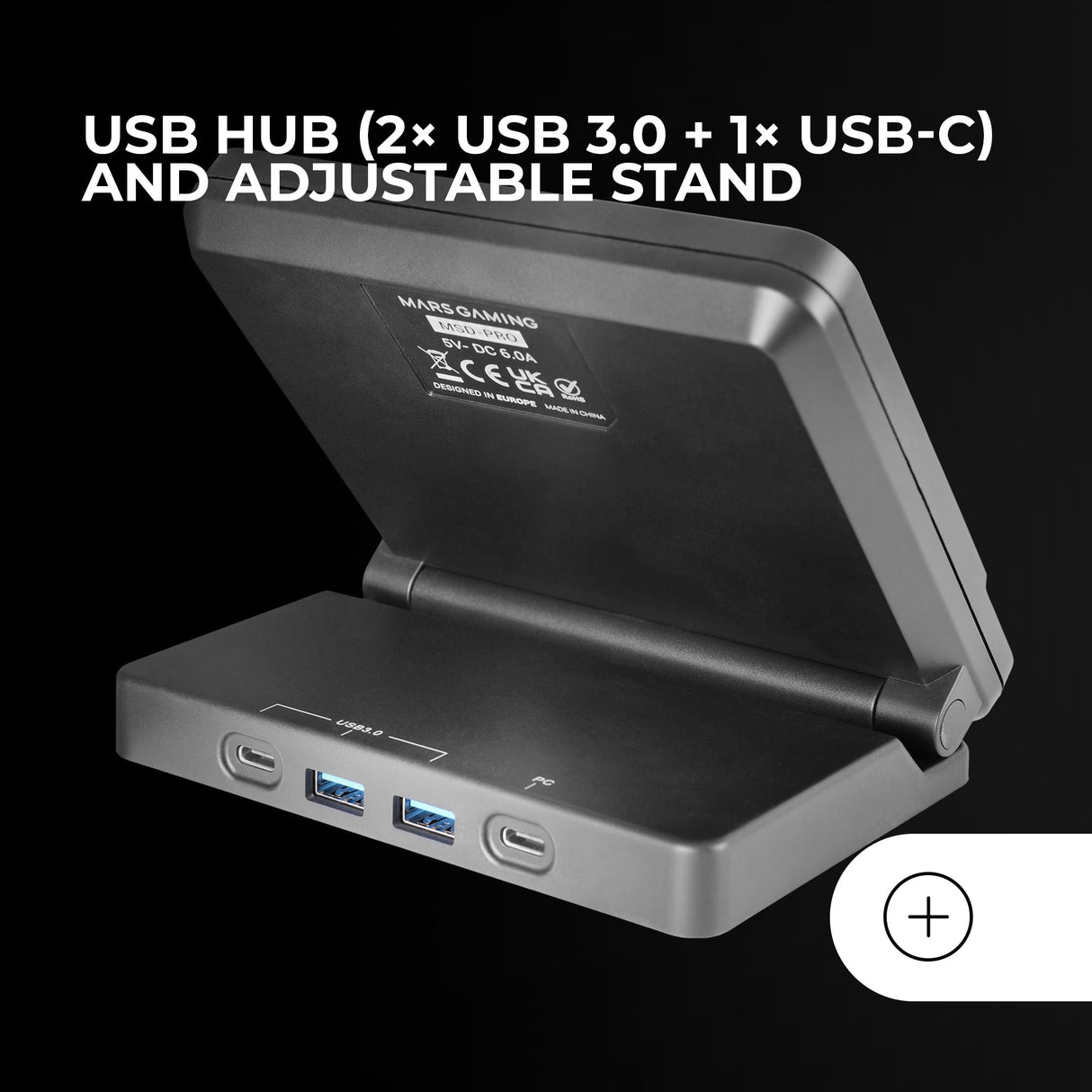 Mars Gaming MSD-Pro, Control Deck, 10 Teclas LCD y 4 Diales Personalizables, Pantalla Táctil Extendida Animada, Base Ajustable; Software de Control, Hub USB con 2X USB 3.0 + 1x USB-C, Negro