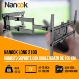 Nanook 2100 Soporte de Pared de Brazo Largo para televisores de 42 a 75 Pulgadas, Extensión Extra Larga de hasta 100 cm, Soporte de TV Que Permite Movimiento Completo, Soporta un Peso de hasta 60 kg