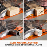 Evolution Power Tools R255TBL Sierra de mesa (Nueva generación Rage 5-S) Multi-Material Hoja de corte incluida Corta Madera Metal Plástico, Bisel 45˚, Ángulo de inglete +/- 60˚, 1650w
