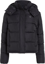 Calvin Klein Cazadora acolchada Mujer Matte Short Puffer con capucha, Negro (Ck Black), 3XL