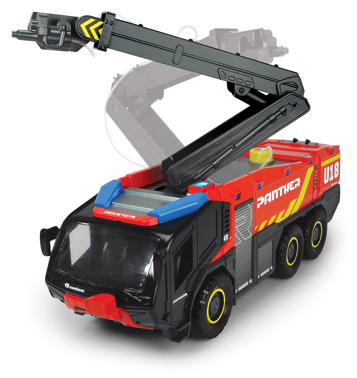 Dickie Toys Coche de bomberos teledirigido con control remoto de 4 canales, Panther 6 x 6, diseño de rosas, camión de bomberos teledirigido, brazo extensible, luz y sonido