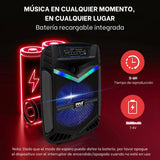 PYLE Sistema de Altavoces, PA, 800W, Bluetooth, portatil, Recargable, Exteriores, subwoofer de 12”, Tweeter de 1”, función de grabación, micrófono, Luces de Fiesta, Radio USB/SD, Color Negro