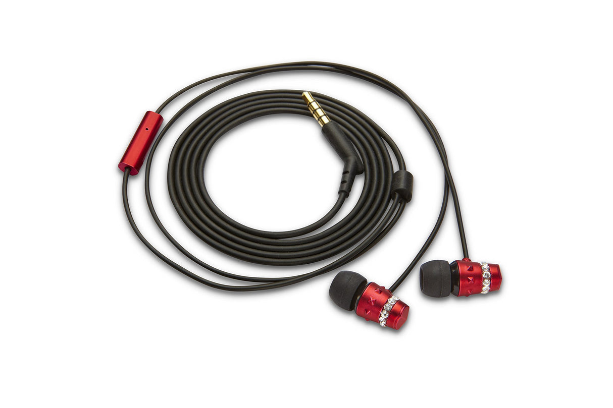 Maroo ICE Collection - Earphones with Clear Crystals - Scarlet Red