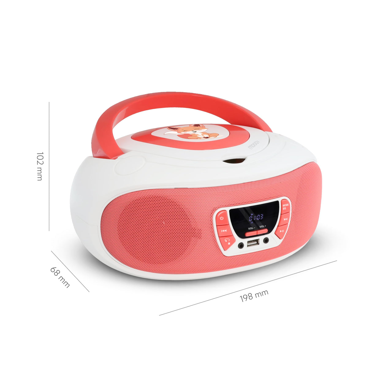Mooov 477409 - Radio CD FM, Efectos Luminosos, función inalámbrica, USB, Pantalla LED, función Karaoke con Micro AUX-IN, Blanco y Rosa