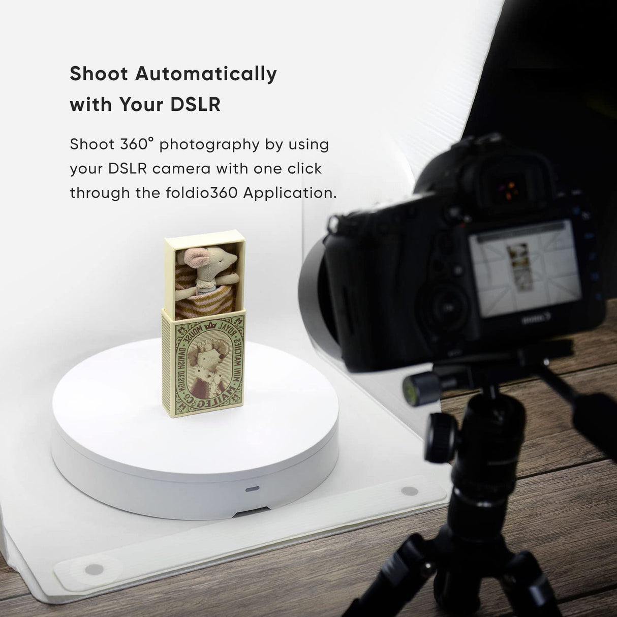 Foldio360 (Tocadiscos de fotografía inteligente controlado por aplicación para toma de fotografías de productos Imagen de 360 grados)