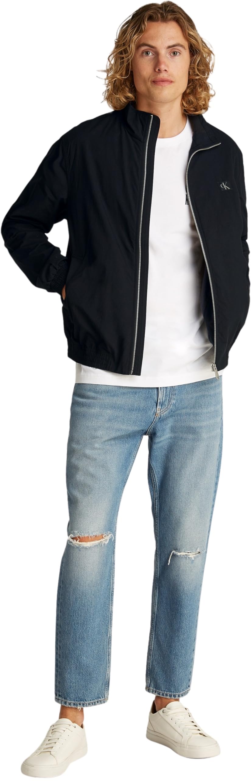 Calvin Klein Cortavientos Hombre Crisp Cotton Harrington ligero, Negro (Ck Black), XXL