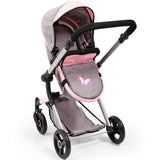 Bayer Design- Cochecito de Muñecas Neo Vario Combolso Cambiador, Convertible, Plegable, Color Vaqueros Grises, Rosa, Mariposa (18433Aa)