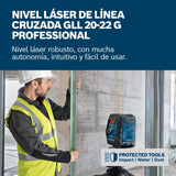 Bosch Professional Nivel láser GLL 20-22 G (soporte LB 10, láser verde, uso en interiores, doble fuente de alimentación, 2 pilas LR6 de 1,5 V, funda protectora)