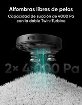 eufy Clean Robot Aspirador con Base Autovaciado X8 Pro, 2 turbinas Twin-Turbine™ de 4000 Pa, Cepillo Giratorio antienredos y Laser Navigation iPath™ para Limpiar Pelo de Mascotas en alfombras